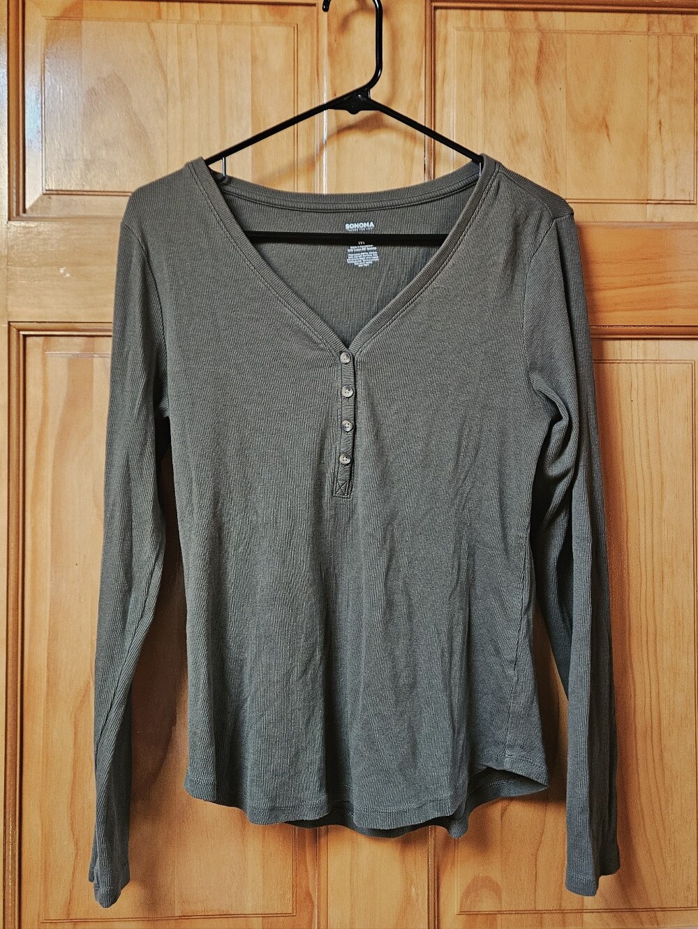 Sonoma Green Long Sleeve Henley Top with Buttons